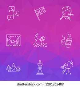 Entertainment icons line style set with tailoring, languages, aquarium and other tourism elements. Isolated vector illustration entertainment icons.