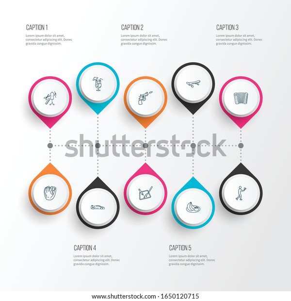 Entertainment icons line style set\
with tailoring, photography, healthy food and other catchers mitt\
elements. Isolated vector illustration entertainment\
icons.