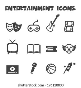 entertainment icons, mono vector symbols