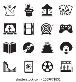 Entertainment Icons. Set 2. Black Flat Design. Vector Illustration.