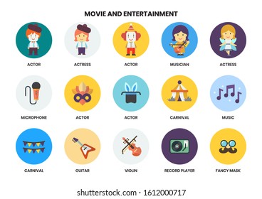 Entertainment icons set for business, marketing, management