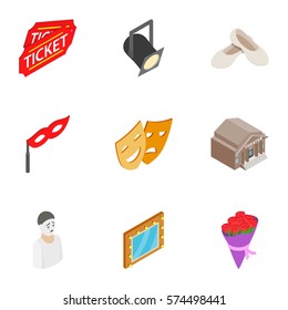 Entertainment icons set. Isometric 3d illustration of 9 entertainment vector icons for web