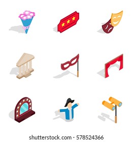 Entertainment icons set. Isometric 3d illustration of 9 entertainment vector icons for web
