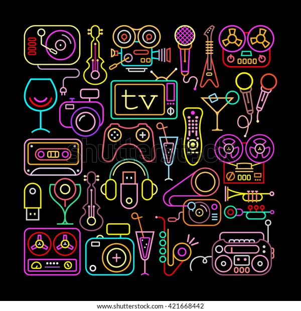 Entertainment Icons Square Shape Vector Illustration Stock Vector ...