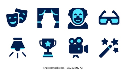 Entertainment Icons Theater, Comedy, Cinema, and Magic Symbols