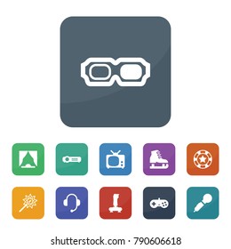 Entertainment icons. vector collection filled entertainment icons such as tv, curtain, magic wand, microphone, 3d glasses, casino chip, joystick, projector, headset