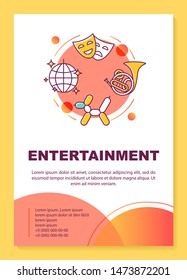 Entertainment industry poster template layout. Banner, booklet, leaflet print design with linear icons. Cinema, music and events. Vector brochure page layouts for magazines, advertising flyers