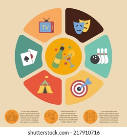 Entertainment infographics set with pie chart and party symbols vector illustration