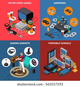 Entertainment isometric concept with electronic devices virtual reality equipment and player vector illustration