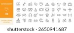 Entertainment Line Editable Icons Set. Music, Movie, Game, Party, Microphone, Theater, Celebration, and More. Vector Illustration.	
