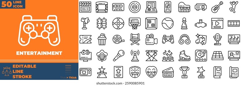 Entertainment Line Editable Icons set. Vector illustration in modern thin line style of entertainment icons: theatre, cinema, video, etc