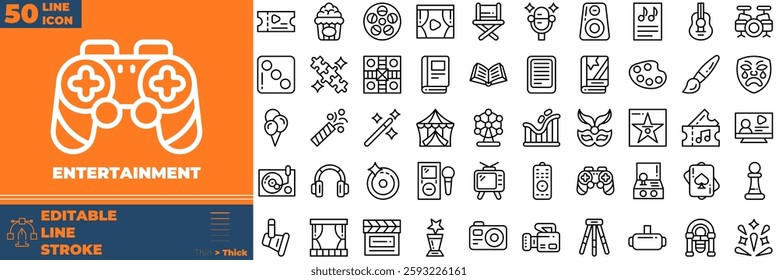 Entertainment Line Editable Icons set. Vector illustration in modern thin line style of entertainment icons: theatre, art, music, etc