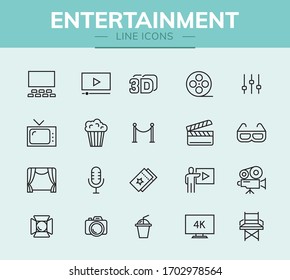 Entertainment Line Icon Set For Infographic Or Website