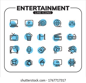Entertainment line icon set for infographic or website