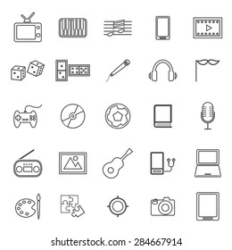 Entertainment line icons on white background, stock vector