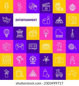 Entertainment Line Icons. Vector Thin Outline Holiday Symbols.
