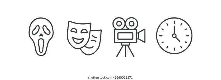 Entertainment linear icon set. theater, film, and arts line icons collection