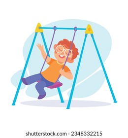 Entertainment with Little Boy in Amusement Park Swinging Vector Illustration