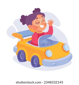 Entertainment with Little Girl in Amusement Park Riding Car Vector Illustration
