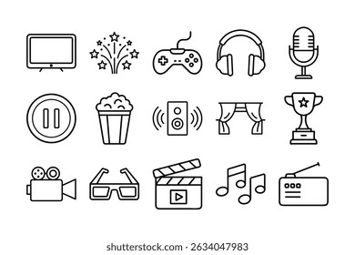 Entertainment and Media Line Icons Set