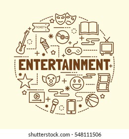 entertainment minimal thin line icons set, vector illustration design elements
