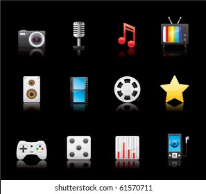 Entertainment and Multimedia icon set 7 - Glossy Series.  Vector EPS8 format, easy to edit.
