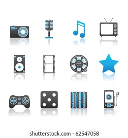 Entertainment and Multimedia icon set 7 - Blue Series.  Vector EPS 8 format, easy to edit.