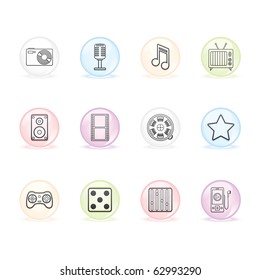 Entertainment and Multimedia icon set 7 - Sphere Series.  Vector EPS 8 format, easy to edit.