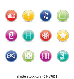 Entertainment and Multimedia icon set 7 - Colored Buttons Series.  Vector EPS 8 format, easy to edit.