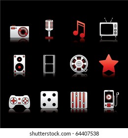 Entertainment and Multimedia icon set 7 - White and Red Series.  Vector EPS 8 format, easy to edit.