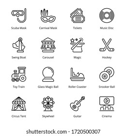 Entertainment outline Icons - stroke, vector