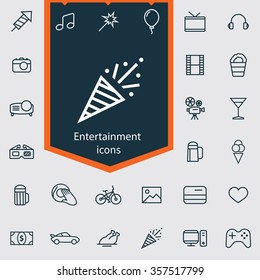 entertainment outline, thin, flat, digital icon set for web and mobile