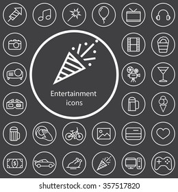entertainment outline, thin, flat, digital icon set for web and mobile