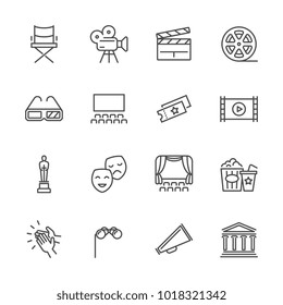 Entertainment And Performance Line Vector Icons. Theater And Cinema Outline Symbols. Cinema And Performance Entertainment, Movie Film And Show Illustration