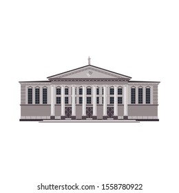 Entertainment place with public building scene and concept in flat design. Music theater, philharmonic hall on white background.