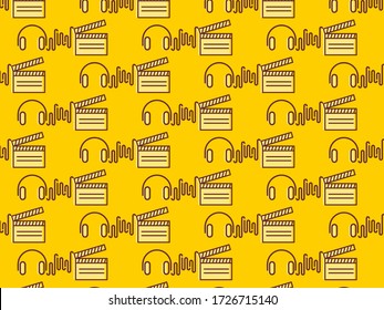 Entertainment related pattern with outline icons. Cinema, music and wave sounds.