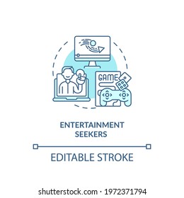 Entertainment seekers concept icon. Internet consumer behavior idea thin line illustration. Entering contests. Brand awareness and promotion. Vector isolated outline RGB color drawing. Editable stroke