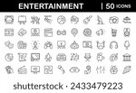 Entertainment set of web icons in line style. Lifestyle and Entertainment icons for web and mobile app. Theater, cinema, video, dance, theater, game. Vector illustration