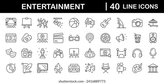 Entertainment set of web icons in line style. Lifestyle and Entertainment icons for web and mobile app. Theater, cinema, video, dance, theater, game. Vector illustration