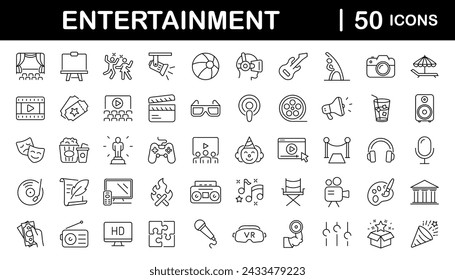 Entertainment set of web icons in line style. Lifestyle and Entertainment icons for web and mobile app. Theater, cinema, video, dance, theater, game. Vector illustration
