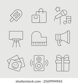 Entertainment set of web icons in line style. Lifestyle and Entertainment icons for web and mobile app.