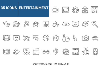 Entertainment set of web icons in line style. Lifestyle and Entertainment icons for web and mobile app. Theater, cinema, video, dance, theater, game. Vector illustration