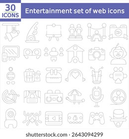 Entertainment set of web icons in line style. Lifestyle and Entertainment icons for web and mobile app. Theater, cinema, video, dance, theater, game.