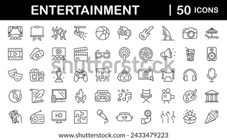 Entertainment set of web icons in line style. Lifestyle and Entertainment icons for web and mobile app. Theater, cinema, video, dance, theater, game. Vector illustration