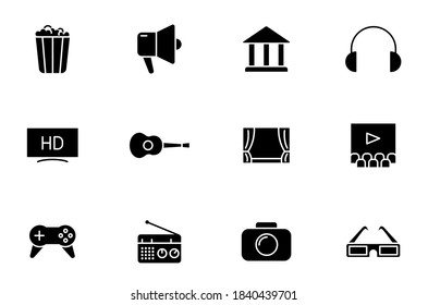 entertainment silhouette vector icons isolated on white. entertainment icon set for web, mobile apps, ui design and print