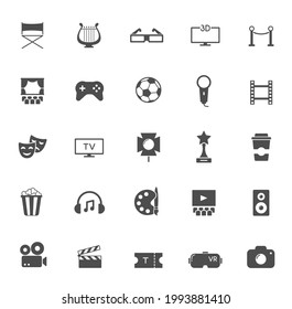 entertainment silhouette vector icons isolated on white. entertainment icon set for web, mobile apps, ui design and print