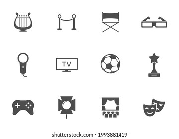 entertainment silhouette vector icons isolated on white. entertainment icon set for web, mobile apps, ui design and print