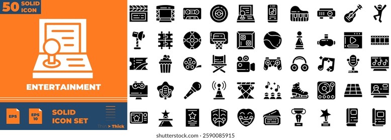 Entertainment Solid Editable Icons set. Vector illustration in modern thin solid style of entertainment icons: theatre, cinema, video, etc