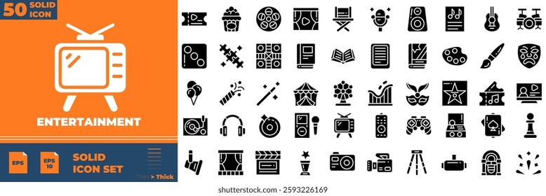 Entertainment Solid Editable Icons set. Vector illustration in modern thin solid style of entertainment icons: theatre, art, music, etc