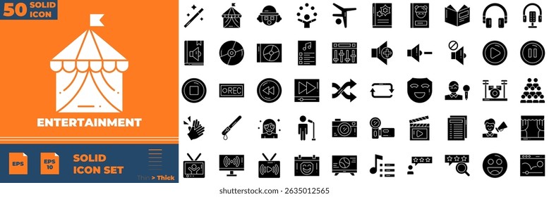 Entertainment Solid Editable Icons set. Vector illustration in modern thin solid style of entertainment icons: theater, cinema, video, etc